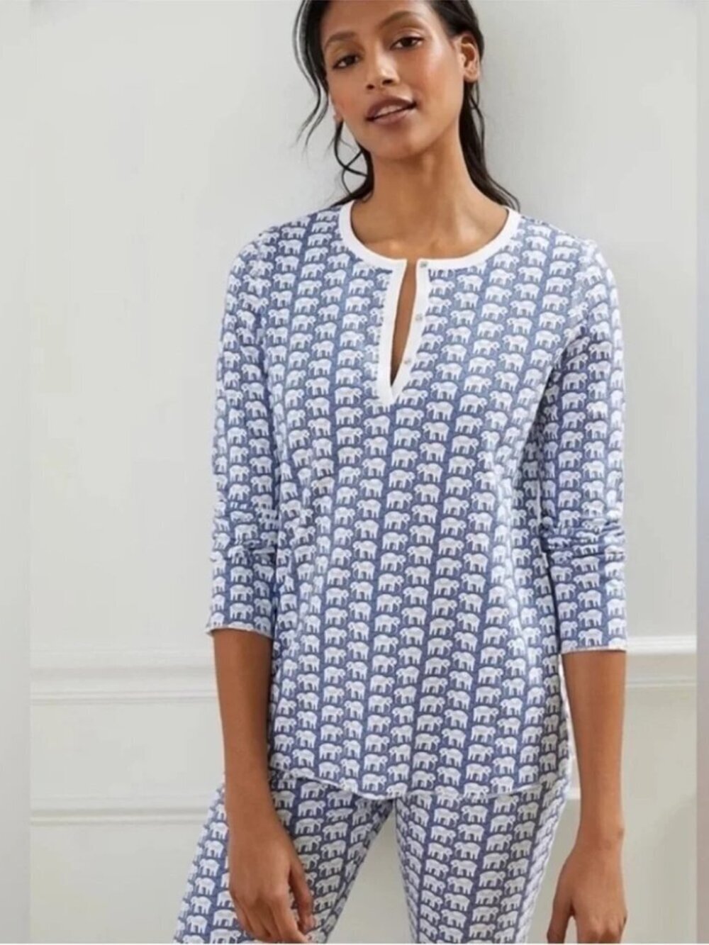 NWOT Roller Rabbit Hathi pajama set XS women blue elephant 100% cotton $138